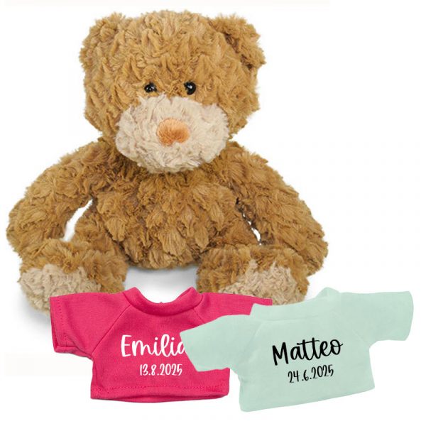 Plüschhase mit personalisiertem T-Shirt – Geschenk zur Geburt
