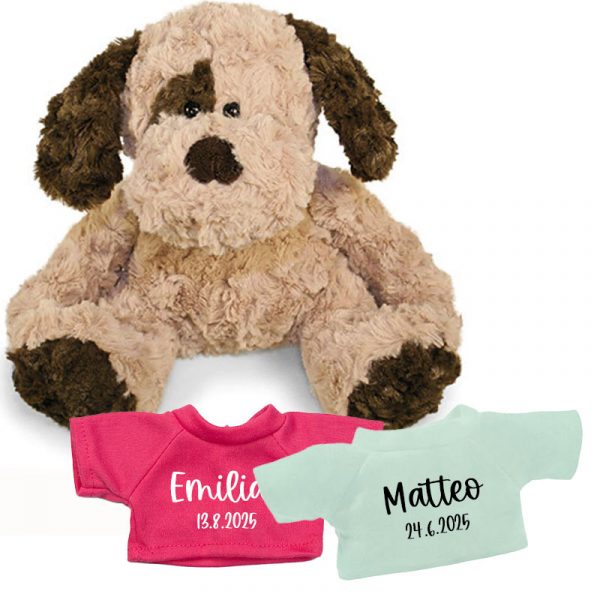 Plüschhase mit personalisiertem T-Shirt – Geschenk zur Geburt