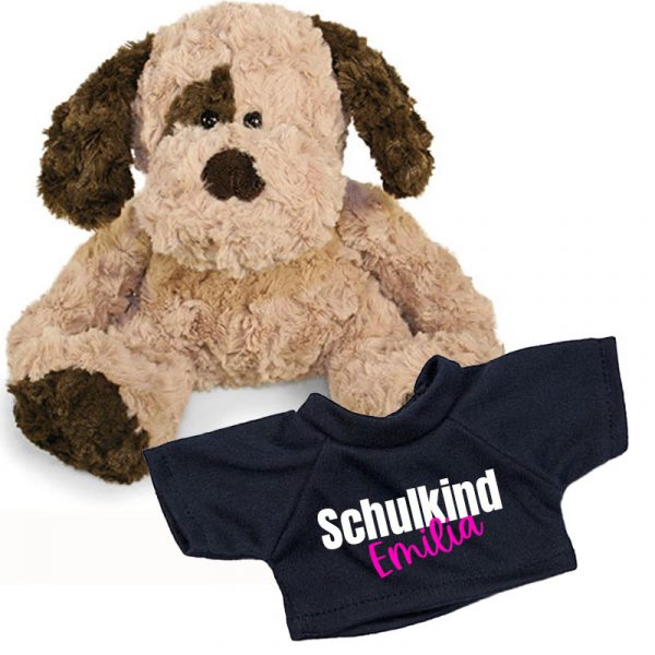 Plüschhund mit personalisiertem T-Shirt – Geschenk zur Einschulung