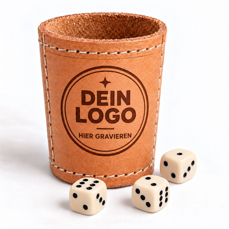Würfelbecher mit individuell graviertem Logo für Schocken